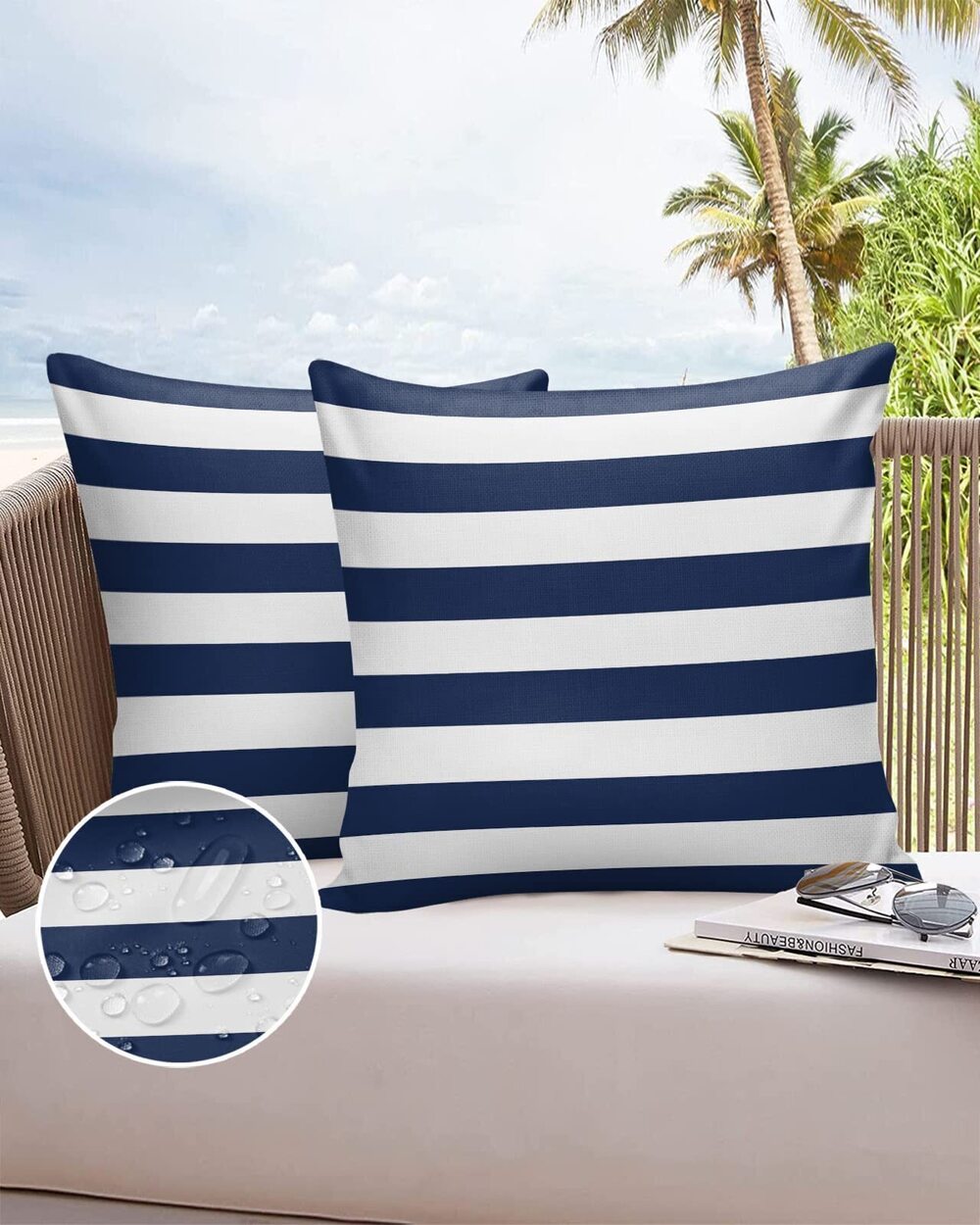 5687 Simple Navy Blue White Stripes Outdoor Pillow Covers Set of